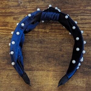 Blue Velvet Pearl Headband New!
